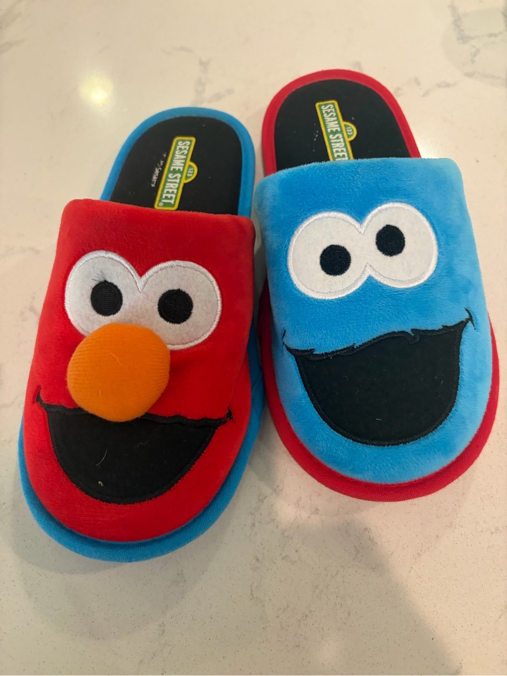 Sesame Street Elmo & Cookie Monster Plush Kids Slippers - Red, Blue & Orange